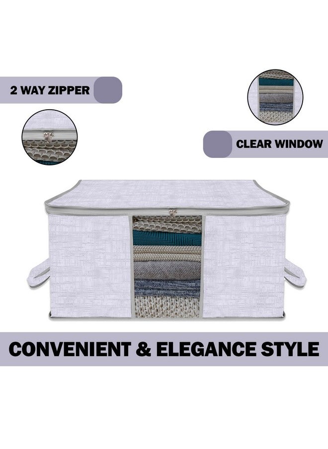 Kuber Industries Underbed Storage Bag | Clothes Storage Organizer | Clear Window Blanket Cover | Cloth Organizer with Handle | Jute Printed-Design | Large | Pack of 3 | Gray