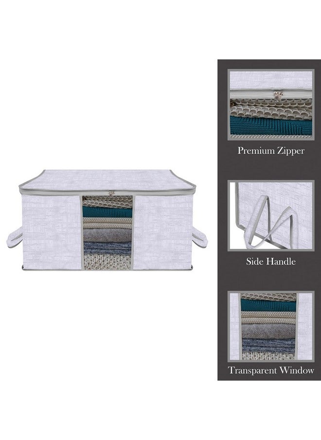 Kuber Industries Underbed Storage Bag | Clothes Storage Organizer | Clear Window Blanket Cover | Cloth Organizer with Handle | Jute Printed-Design | Large | Pack of 3 | Gray