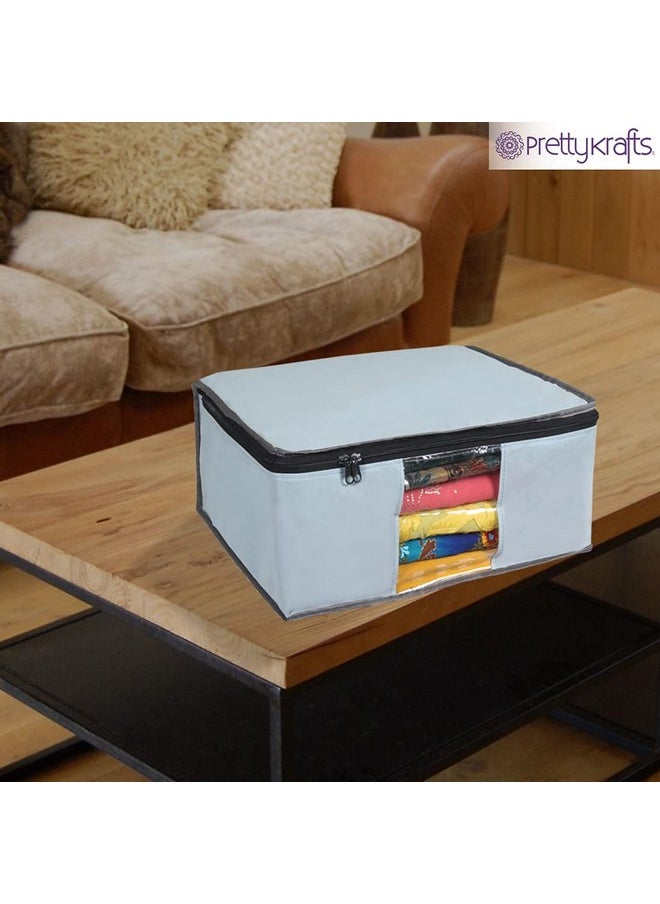 Prettykrafts Set of 6 Non Woven Foldable Saree Cover/Cloth Storage Bag/Wardrobe Organizer with Zip & Transparent Window For Lehenga, Shirts, Salwar Suits, Dress & Accessories (Grey, 40 x 35 x 19.5cm)