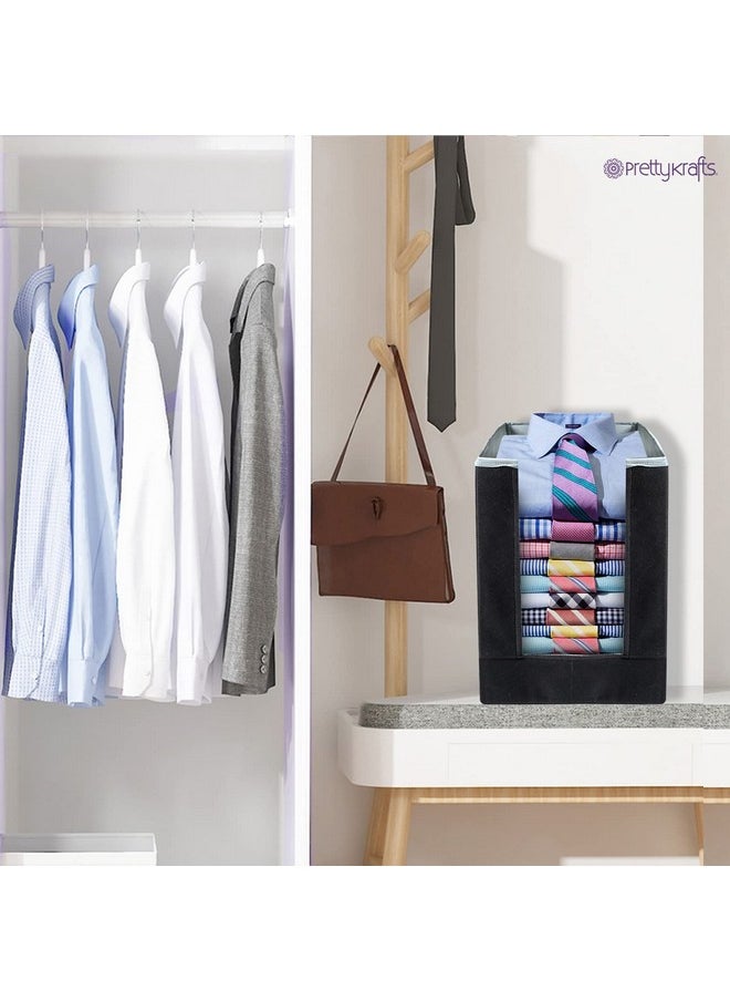 PrettyKrafts 1 Pc Non Woven Large Capacity Shirt Stacker / Foldable & Stackable Closet Wardrobe Cupboard Organizer / Foldable Storage Box / Multipurpose Clothes Organizer (Grey & Black, 25x38x40 cm)