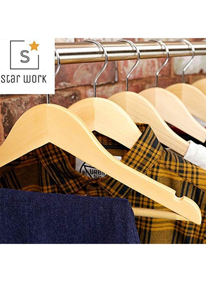 STAR WORK Wooden Garment Hangers Set of 12 with 360 Degree Swivel Chrome Hook (Beige)