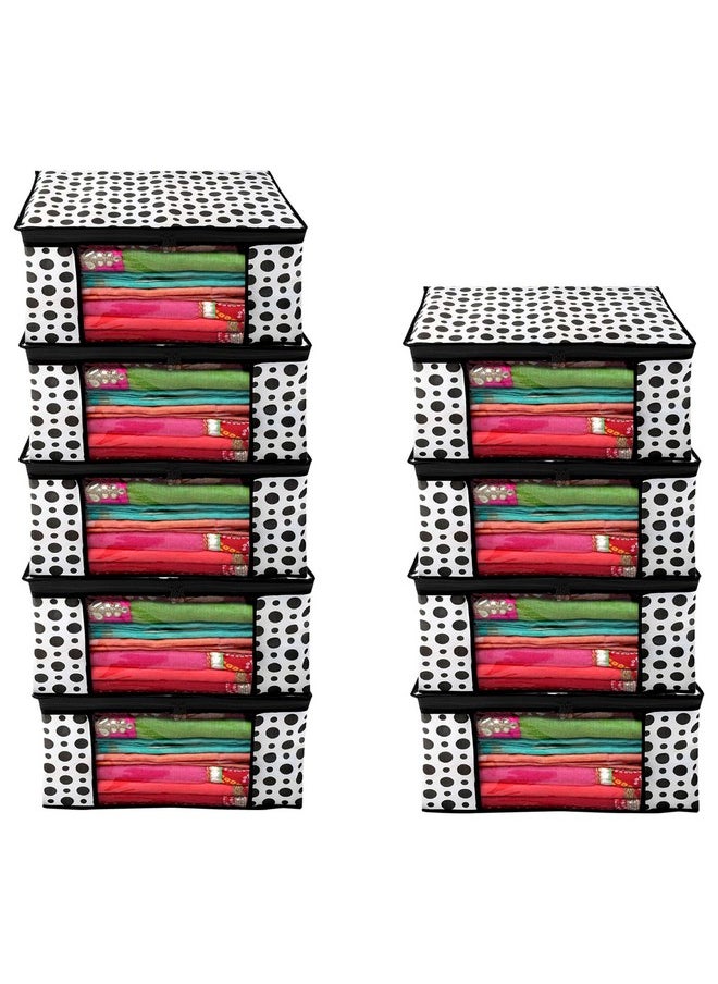 Kuber Industries Pack of 9 Polka Dot Saree Cover | Clothes Organizer For Wardrobe | Storage Organizer For Saree- Suit-Shirt-Lehanga | Saree Cover With Zip | Black & White