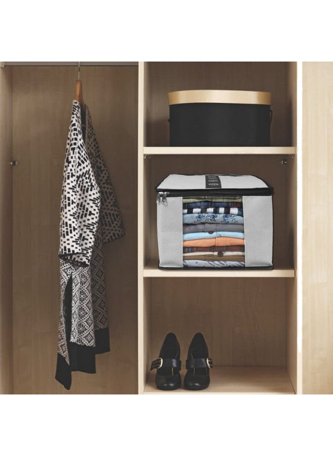 PrettyKrafts Shirt Cover | Foldable & Durable Wardrobe Organizer | Shirt Organizer for Closet Storage | Non Woven Shirt Organizer for Home & Traveling with Transparent Window | Pack of 3 | Grey Black