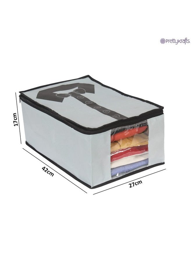 PrettyKrafts Shirt Cover | Foldable & Durable Wardrobe Organizer | Shirt Organizer for Closet Storage | Non Woven Shirt Organizer for Home & Traveling with Transparent Window | Pack of 3 | Grey Black