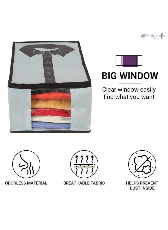 PrettyKrafts Shirt Cover | Foldable & Durable Wardrobe Organizer | Shirt Organizer for Closet Storage | Non Woven Shirt Organizer for Home & Traveling with Transparent Window | Pack of 3 | Grey Black