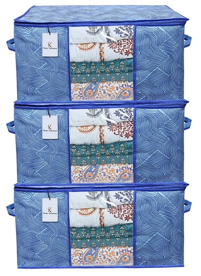 Kuber Industries Leheriya Design Underbed Storage Bag, Storage Organiser, Blanket Cover Set Of 3 (Royal Blue, Non-Woven), 65 x 47 x 33 Centimeters