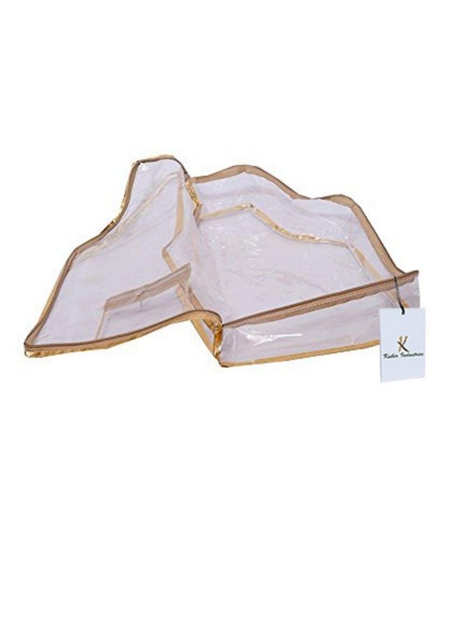 Kuber Industries Fabric Blouse Cover| Front Transparent Window|Attached Pocket|Zipper Closure|Size 43 x 28 x 13 CM (Transparent)