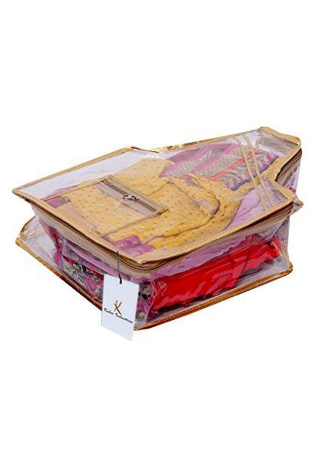 Kuber Industries Fabric Blouse Cover| Front Transparent Window|Attached Pocket|Zipper Closure|Size 43 x 28 x 13 CM (Transparent)