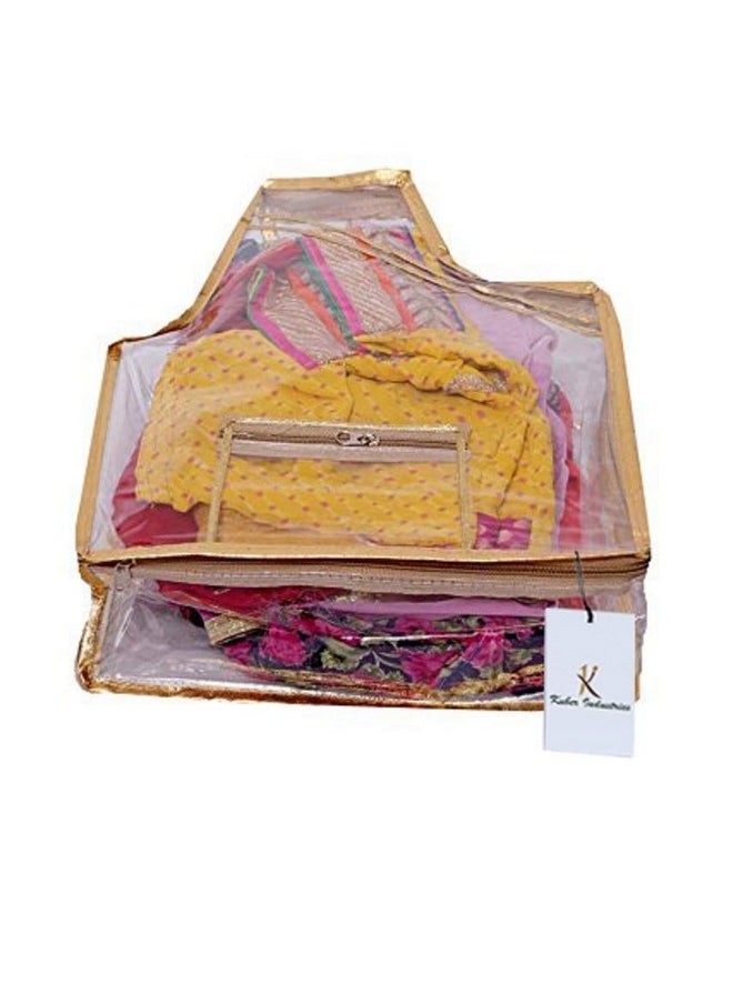 Kuber Industries Fabric Blouse Cover| Front Transparent Window|Attached Pocket|Zipper Closure|Size 43 x 28 x 13 CM (Transparent)