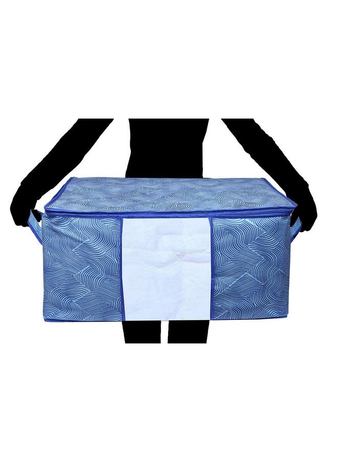 Kuber Industries Rectangular Leheriya Design Underbed Bag|Storage Organiser|Blanket Cover|Extra Large Size, Pack of 2 (Royal Blue, Non-Woven)