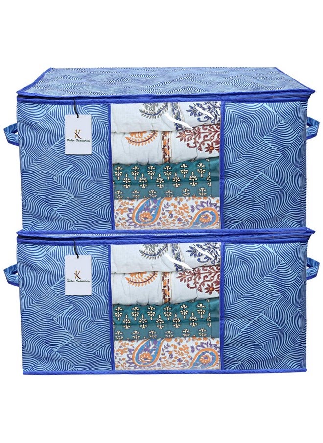 Kuber Industries Rectangular Leheriya Design Underbed Bag|Storage Organiser|Blanket Cover|Extra Large Size, Pack of 2 (Royal Blue, Non-Woven)