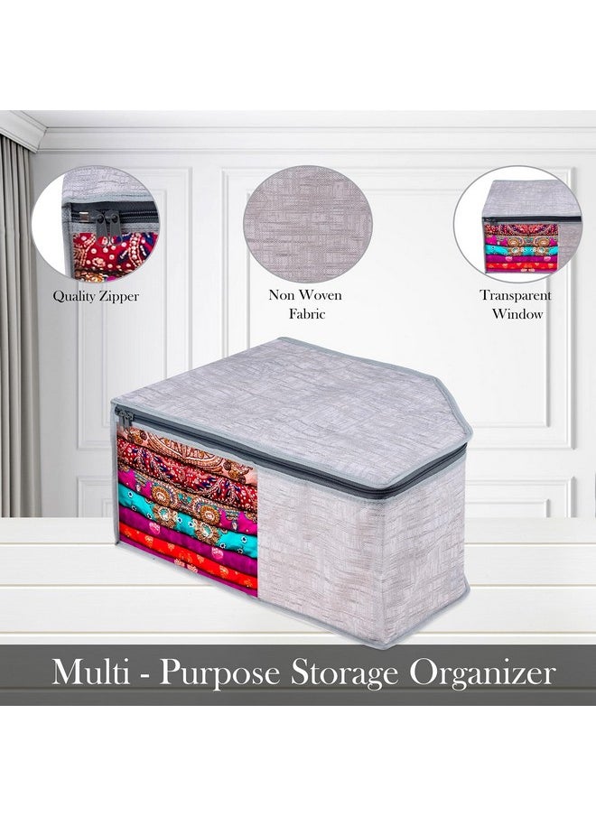 Kuber Industries Blouse Cover | Clothes Storage Bag | Zipper Closure Wardrobe Organizers | Clothes Organizer with Transparent Window | Jute Printed Clothes Bag | Pack of 6 | Gray