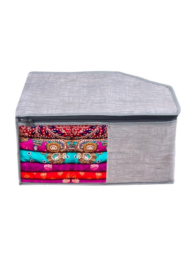 Kuber Industries Blouse Cover | Clothes Storage Bag | Zipper Closure Wardrobe Organizers | Clothes Organizer with Transparent Window | Jute Printed Clothes Bag | Pack of 6 | Gray