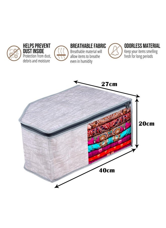 Kuber Industries Blouse Cover | Clothes Storage Bag | Zipper Closure Wardrobe Organizers | Clothes Organizer with Transparent Window | Jute Printed Clothes Bag | Pack of 6 | Gray