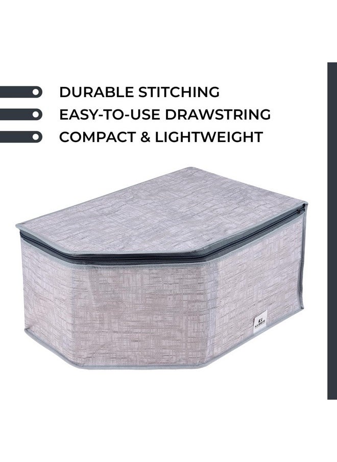 Kuber Industries Blouse Cover | Clothes Storage Bag | Zipper Closure Wardrobe Organizers | Clothes Organizer with Transparent Window | Jute Printed Clothes Bag | Pack of 6 | Gray
