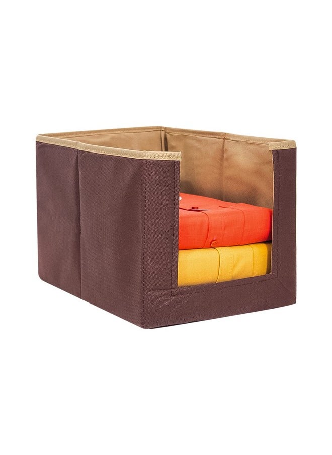 PrettyKrafts 2 Pcs Non Woven Large Capacity Shirt Stacker/Foldable & Stackable Closet Wardrobe Cupboard Organizer/Foldable Storage Box/Multipurpose Cloth Organizer (Beige & Brown, 26x40x26 cm)