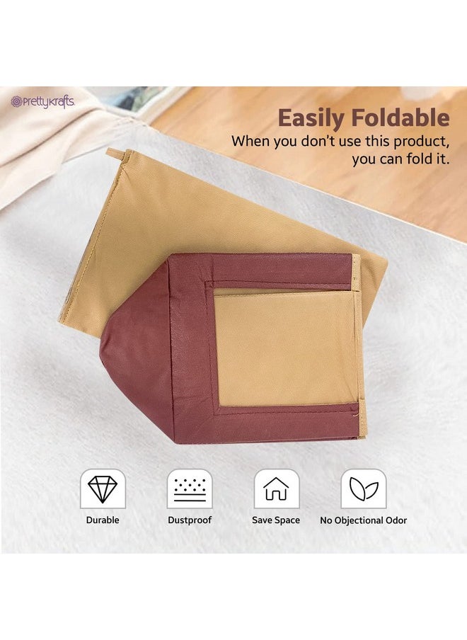 PrettyKrafts 2 Pcs Non Woven Large Capacity Shirt Stacker/Foldable & Stackable Closet Wardrobe Cupboard Organizer/Foldable Storage Box/Multipurpose Cloth Organizer (Beige & Brown, 26x40x26 cm)