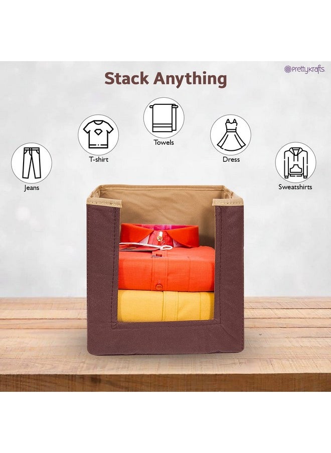 PrettyKrafts 2 Pcs Non Woven Large Capacity Shirt Stacker/Foldable & Stackable Closet Wardrobe Cupboard Organizer/Foldable Storage Box/Multipurpose Cloth Organizer (Beige & Brown, 26x40x26 cm)