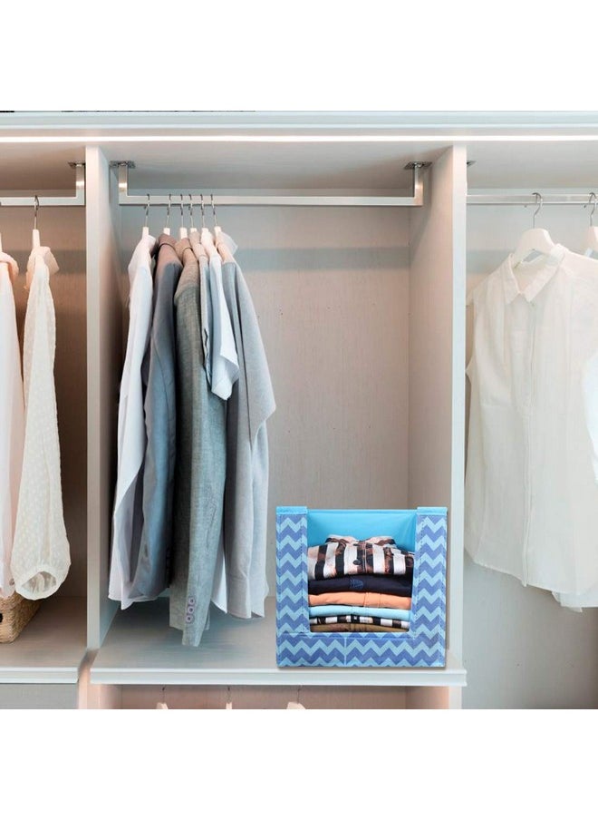 PrettyKrafts 1 Pc Non Woven Large Capacity Shirt Stacker/Foldable & Stackable Closet Wardrobe Cupboard Organizer/Multipurpose Clothes Shelf Storage Box Organizer (Blue, 25x38x24 cm)