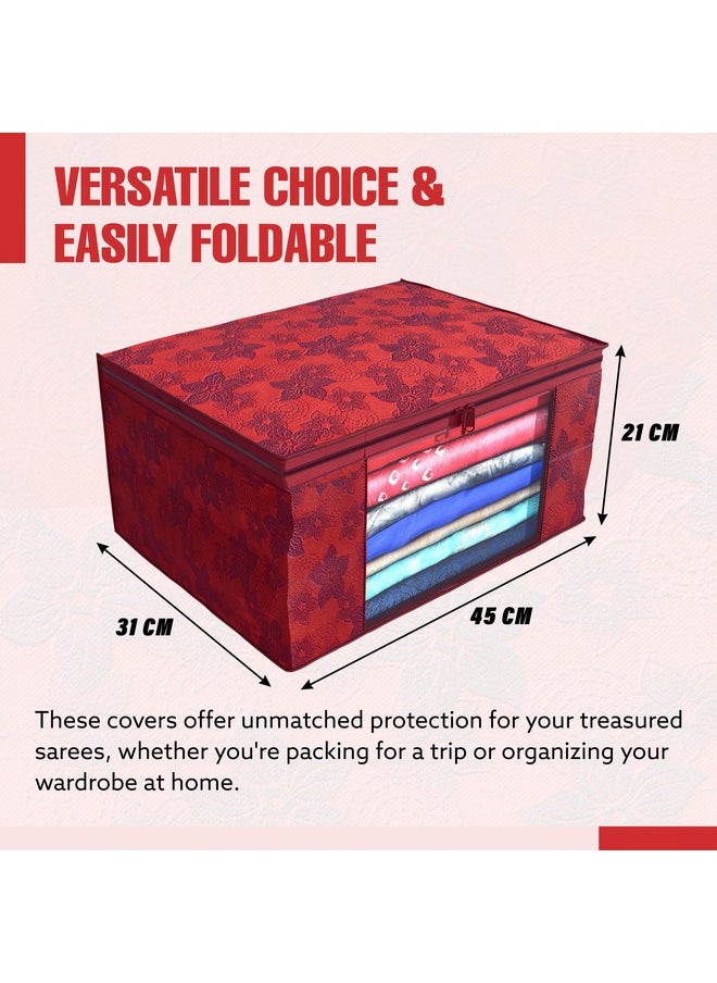 Kuber Industries Non-Woven Saree Covers With Zip|Saree Covers For Storage|Saree Packing Covers For Wedding|Pack Of 6 (Red)