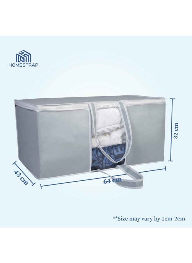 HomeStrap Fabric Underbed Blanket Rectangular Storage Bag Organizer With Front Handle(Pack Of 6,Grey),64 Cm,32 Cm