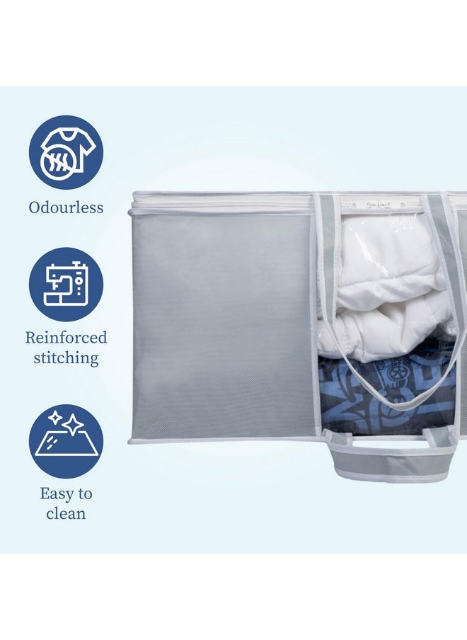 HomeStrap Fabric Underbed Blanket Rectangular Storage Bag Organizer With Front Handle(Pack Of 6,Grey),64 Cm,32 Cm