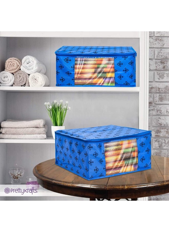 PrettyKrafts Saree cover Set of 6 Prints Big Size / Wardrobe Organiser/ Cloth Cover_Blue