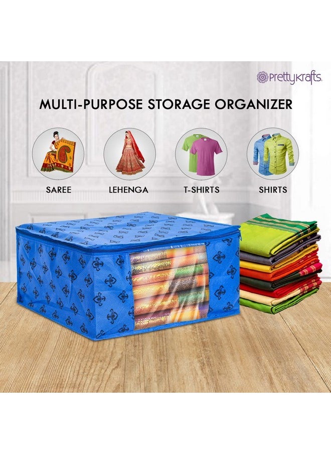PrettyKrafts Saree cover Set of 6 Prints Big Size / Wardrobe Organiser/ Cloth Cover_Blue