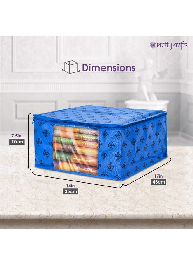 PrettyKrafts Saree cover Set of 6 Prints Big Size / Wardrobe Organiser/ Cloth Cover_Blue
