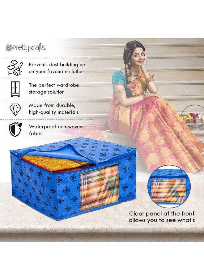PrettyKrafts Saree cover Set of 6 Prints Big Size / Wardrobe Organiser/ Cloth Cover_Blue