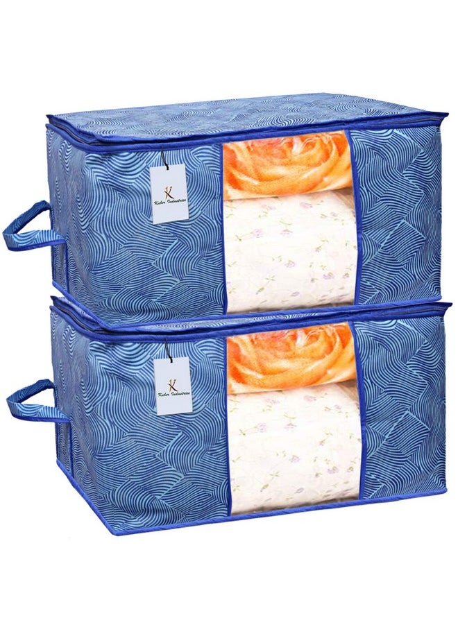 Kuber Industries Rectangular Leheriya Design Underbed Bag|Storage Organiser|Blanket Cover|Extra Large Size, Pack of 2 (Royal Blue, Non-Woven)