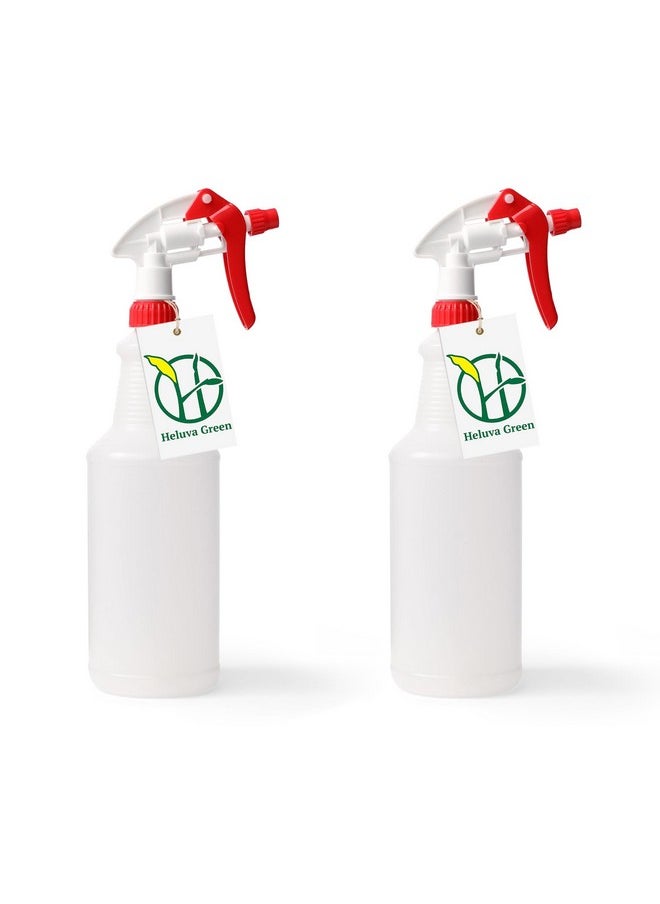 Heavy Duty 32oz Plastic Spray Bottles for Cleaning - Large Empty Industrial Bottles for Gardening Solutions, Vinegar, Chemicals, Professional Cleaners - Adjustable Sprayer Nozzle - 2 Pack