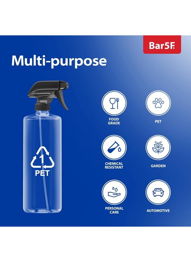 Bar5F Plastic Spray Bottles with Mixor Trigger, 32 oz | Professional, Leak Proof, Empty, Adjustable Fine to Powerful Sprayer, Refillable | Water Plants, Cleaning Solutions | Crystal Clear | Pack of 3