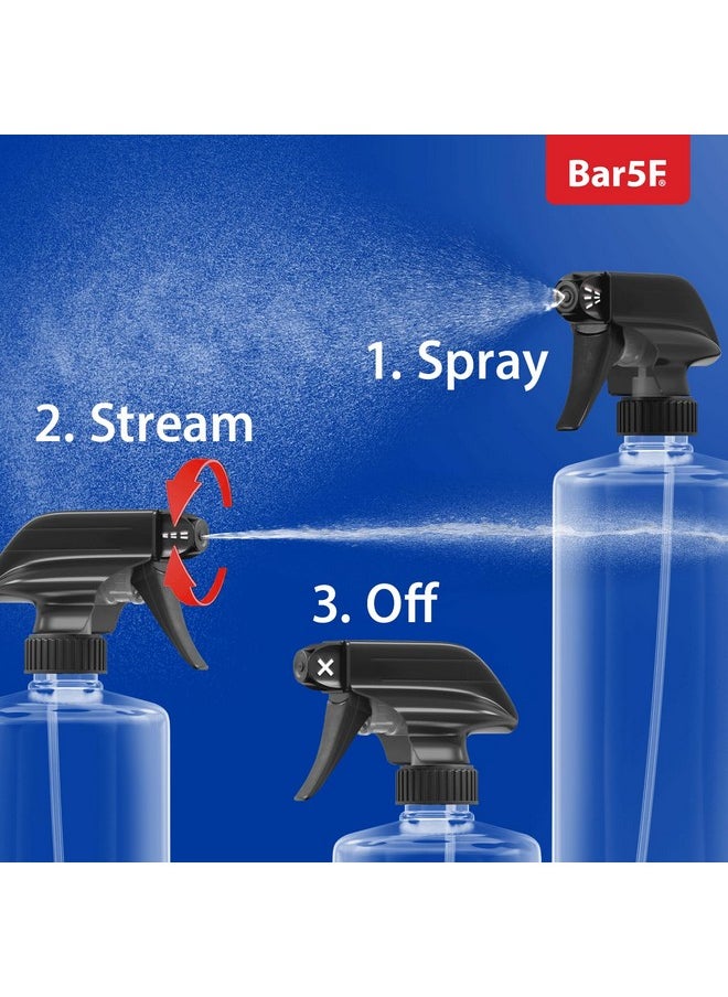 Bar5F Plastic Spray Bottles with Mixor Trigger, 32 oz | Professional, Leak Proof, Empty, Adjustable Fine to Powerful Sprayer, Refillable | Water Plants, Cleaning Solutions | Crystal Clear | Pack of 3