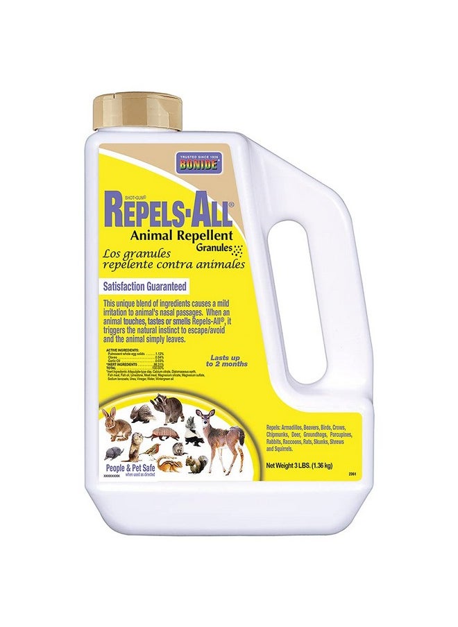 Bonide Repels-All Animal Repellent Granules, 3 lbs. Ready-to-Use Deer & Rabbit Repellent, Deter Pests from Lawn & Garden