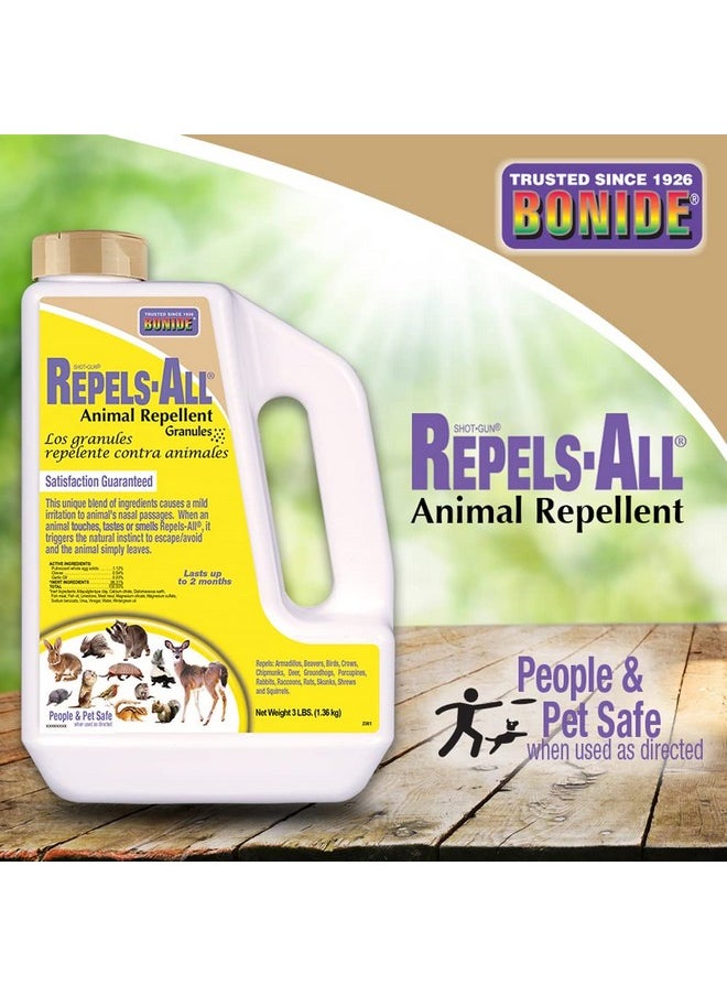 Bonide Repels-All Animal Repellent Granules, 3 lbs. Ready-to-Use Deer & Rabbit Repellent, Deter Pests from Lawn & Garden