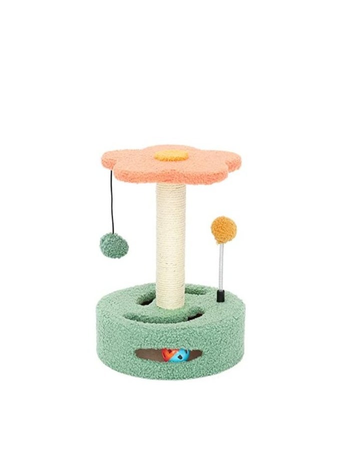 Multifunctional Flower Cat Tree with Sisal Scratching Post, Hanging Toys Including Spring Ball and Ring Bell, Designed for Indoor Cats