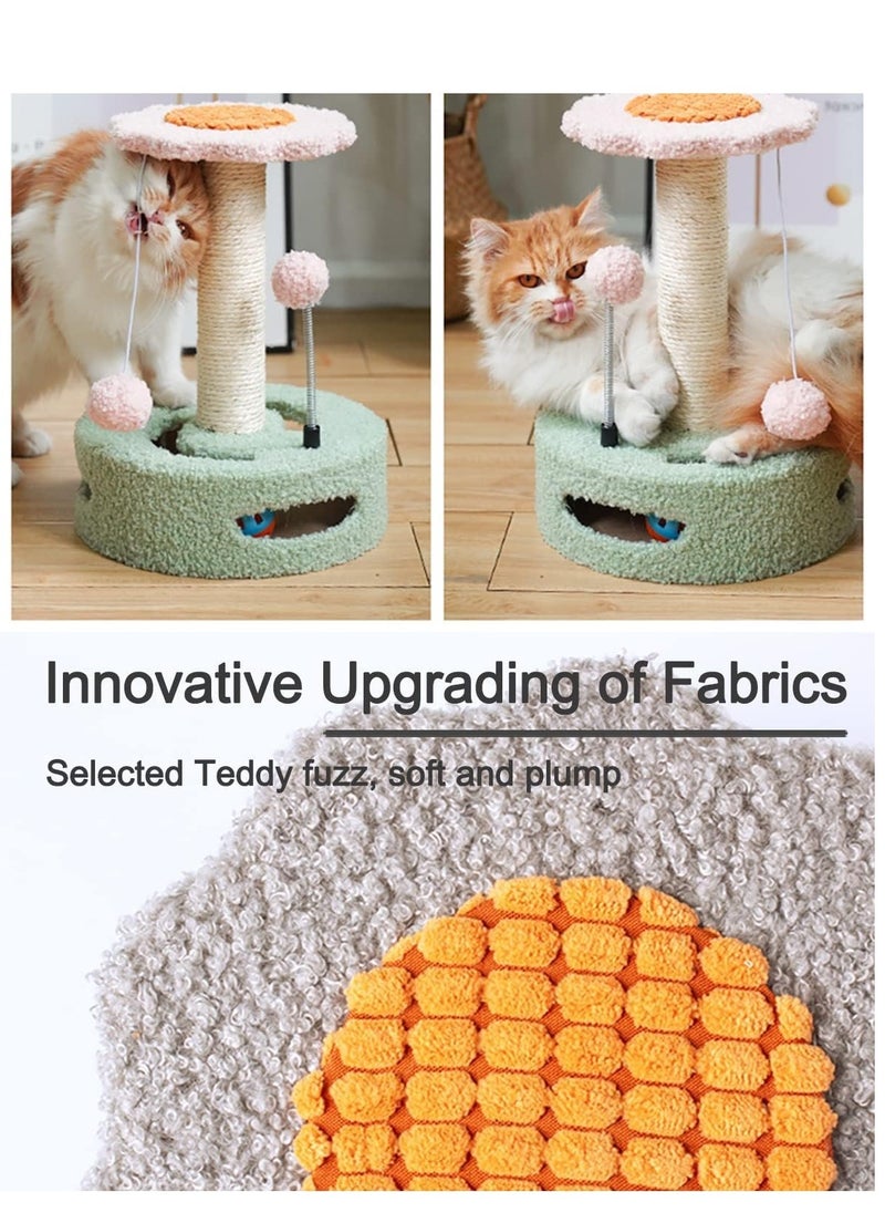 Multifunctional Flower Cat Tree with Sisal Scratching Post, Hanging Toys Including Spring Ball and Ring Bell, Designed for Indoor Cats