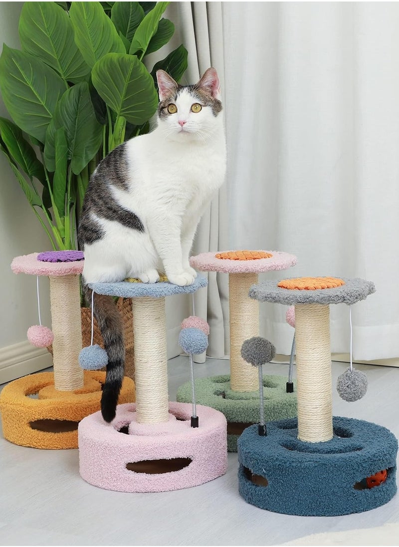 Multifunctional Flower Cat Tree with Sisal Scratching Post, Hanging Toys Including Spring Ball and Ring Bell, Designed for Indoor Cats