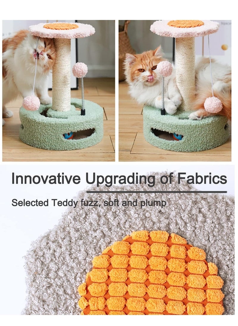 Multifunctional Flower Cat Tree with Sisal Scratching Post, Hanging Toys Including Spring Ball and Ring Bell, Designed for Indoor Cats