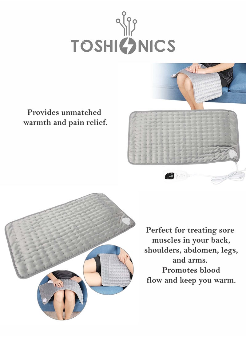 Electrical Heating Pad for Pain Relief of Back Neck Shoulder and Cramps with 6 Electric Temperature Options 4 Timer Settings Auto Shut Off 12x24 inch 75 Watts Heat Pad with Controller Hand and Machine Washable Heating Pad Relaxing Electric Heat Pad for Adults and Elder Only