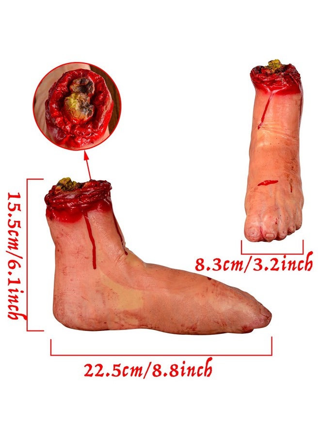 Fake Human Severed Feet Bloody Dead Body Parts Haunted House Halloween Decorations, 2-Pieces (Left And Right)