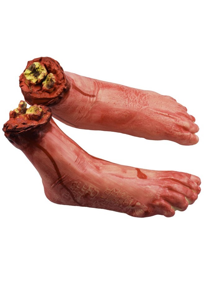 Fake Human Severed Feet Bloody Dead Body Parts Haunted House Halloween Decorations, 2-Pieces (Left And Right)