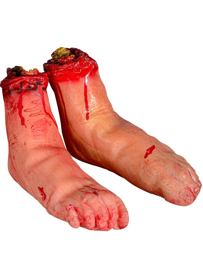 Fake Human Severed Feet Bloody Dead Body Parts Haunted House Halloween Decorations, 2-Pieces (Left And Right)