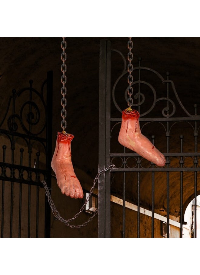 Fake Human Severed Feet Bloody Dead Body Parts Haunted House Halloween Decorations, 2-Pieces (Left And Right)