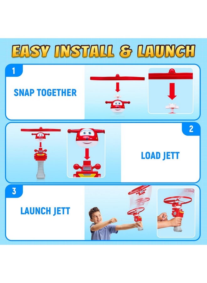 Super Wings Flying Toys, Jett Flying Toys for Kids Ages 3-5 4-8, Fun Outdoor Flying Disc Launcher Toys, Airplane Outside Flying Toys for Kids Boys Girls 3 4 5 6 7 8 Year Old