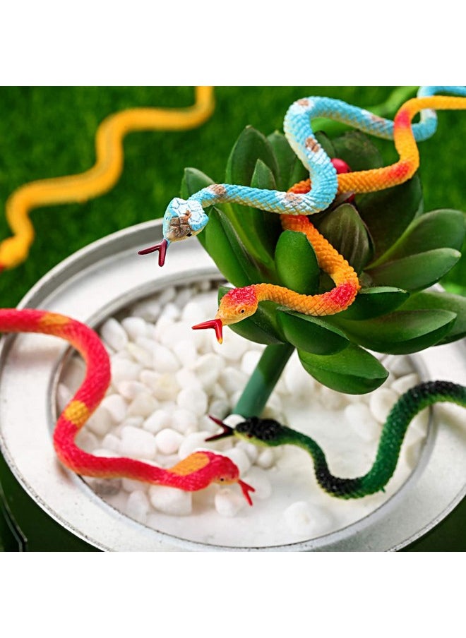 Blulu 24 Pieces Small Plastic Snakes Realistic Rubber Snakes Halloween Snake Toys 4 Inch Assorted Colorful Mini Fake Snake Toys for Garden Prank Prop Scare Birds Halloween Party Favors