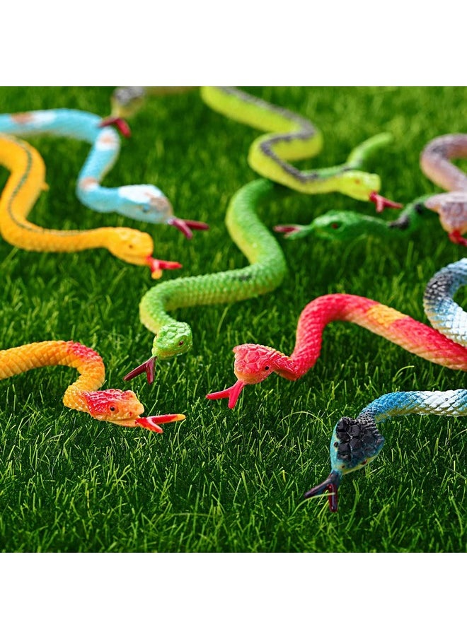 Blulu 24 Pieces Small Plastic Snakes Realistic Rubber Snakes Halloween Snake Toys 4 Inch Assorted Colorful Mini Fake Snake Toys for Garden Prank Prop Scare Birds Halloween Party Favors