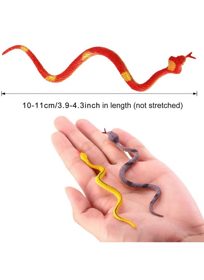 Blulu 24 Pieces Small Plastic Snakes Realistic Rubber Snakes Halloween Snake Toys 4 Inch Assorted Colorful Mini Fake Snake Toys for Garden Prank Prop Scare Birds Halloween Party Favors