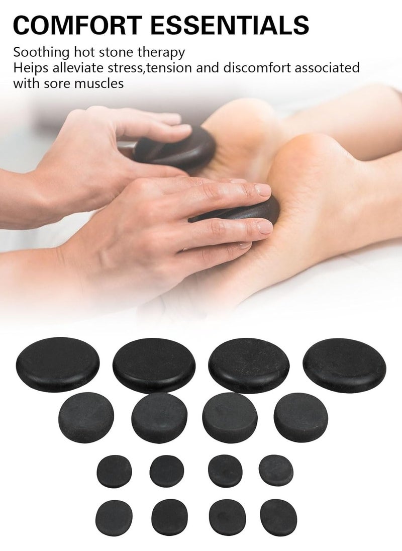 16 Hot Stones for Massage with Warmer, Hot Stones Massage Set with Warmer Kit Basalt Hot Rocks Massage Stone